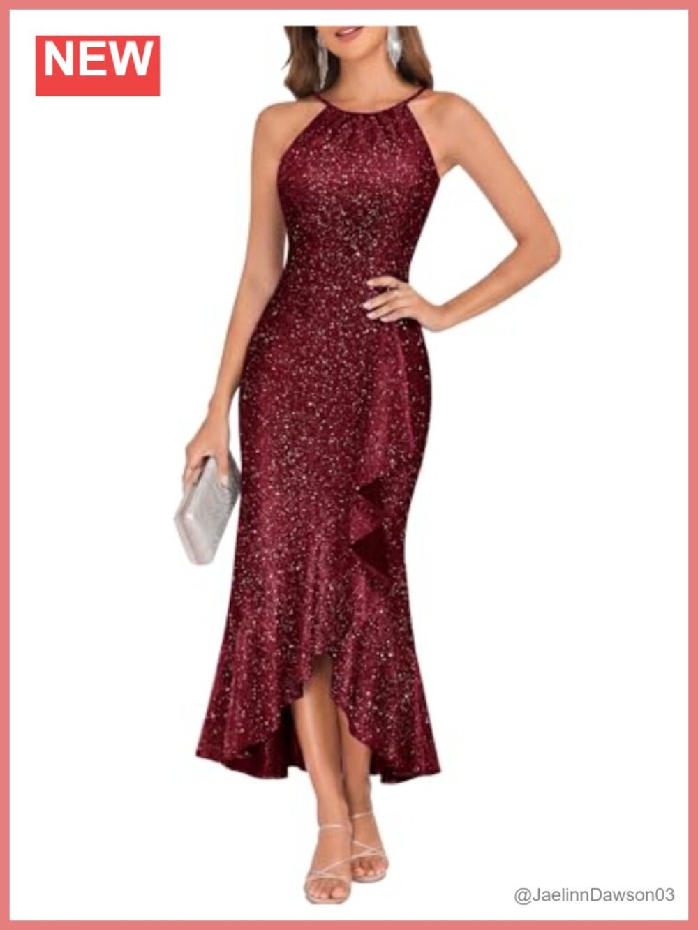 Sequin Formal Mermaid Halter Maxi Dress Ruffle Cocktail Wedding Guest